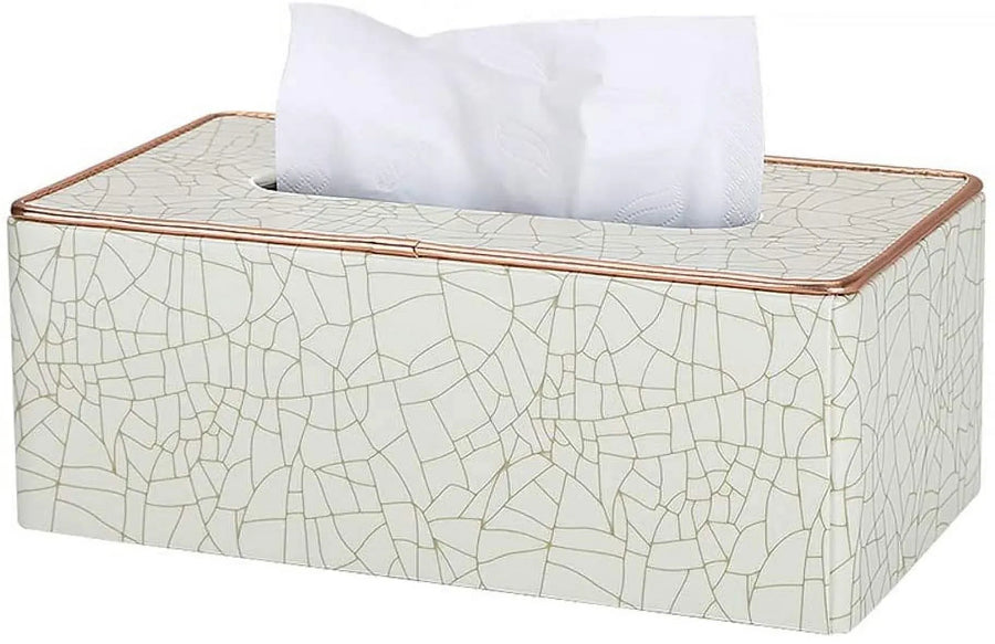 Leather Tissue Box Holder, Rectangular Cover with Lid for Home Office Car Tabletop, White