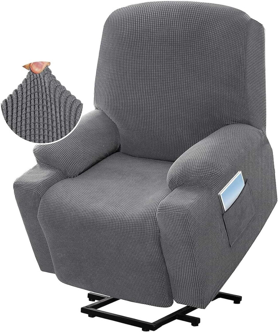 Power Lift Recliner Chair Cover, Stretch Jacquard Fitted Slipcover with Side Pocket, Gray