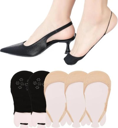 5 Pairs Women's No Show Half Socks, Grippers Heel Straps for Heels Flats, 3 Nude 2 Black