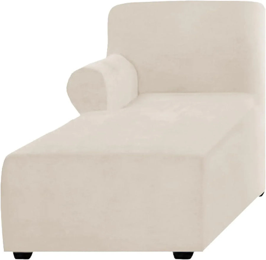 Velvet Chaise Lounge Slipcover, Stretch Anti Slip Sofa Protector for Pets, Left Beige