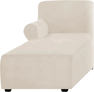 Velvet Chaise Lounge Slipcover, Stretch Anti Slip Sofa Protector for Pets, Right Beige