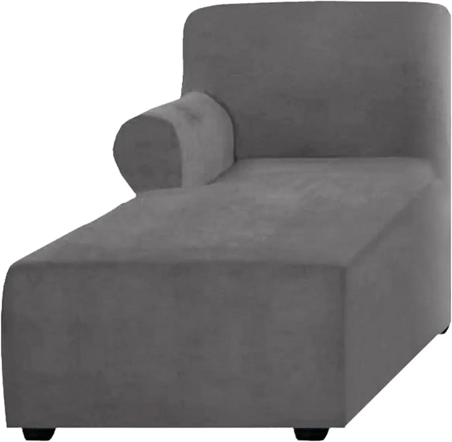 Velvet Chaise Lounge Slipcover, Stretch Anti Slip Sofa Protector for Pets, Right Grey