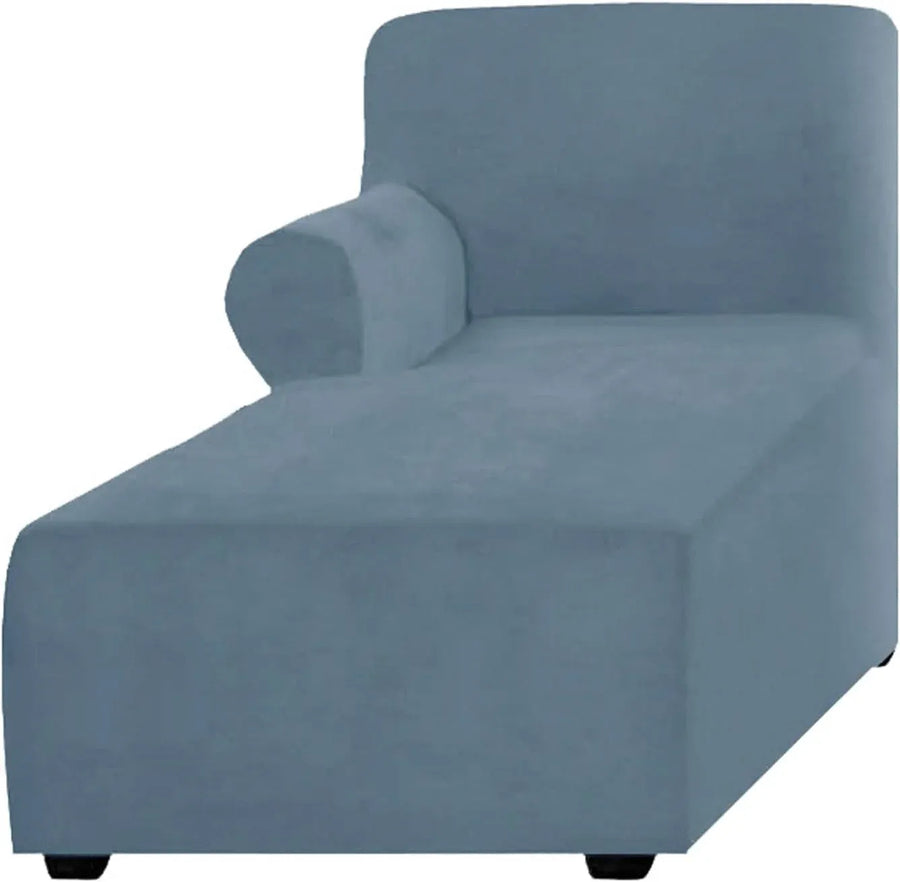 Velvet Chaise Lounge Slipcover, Stretch Anti Slip Sofa Protector for Pets, Right Grey Blue