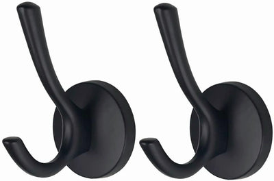 2 Pack Wall Hooks, Heavy Duty Self Adhesive Coat Towel Robe Hangers for Bathroom Kitchen, Black