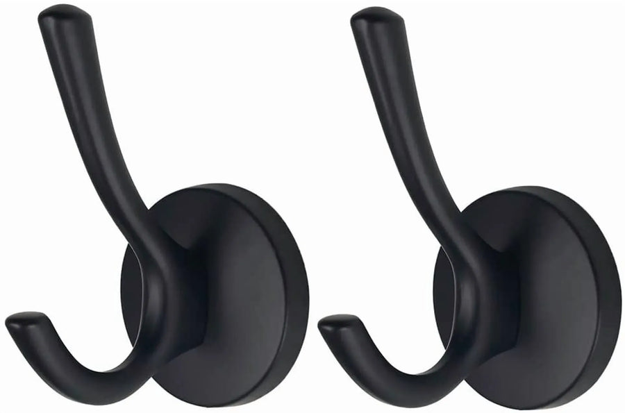 2 Pack Wall Hooks, Heavy Duty Self Adhesive Coat Towel Robe Hangers for Bathroom Kitchen, Black