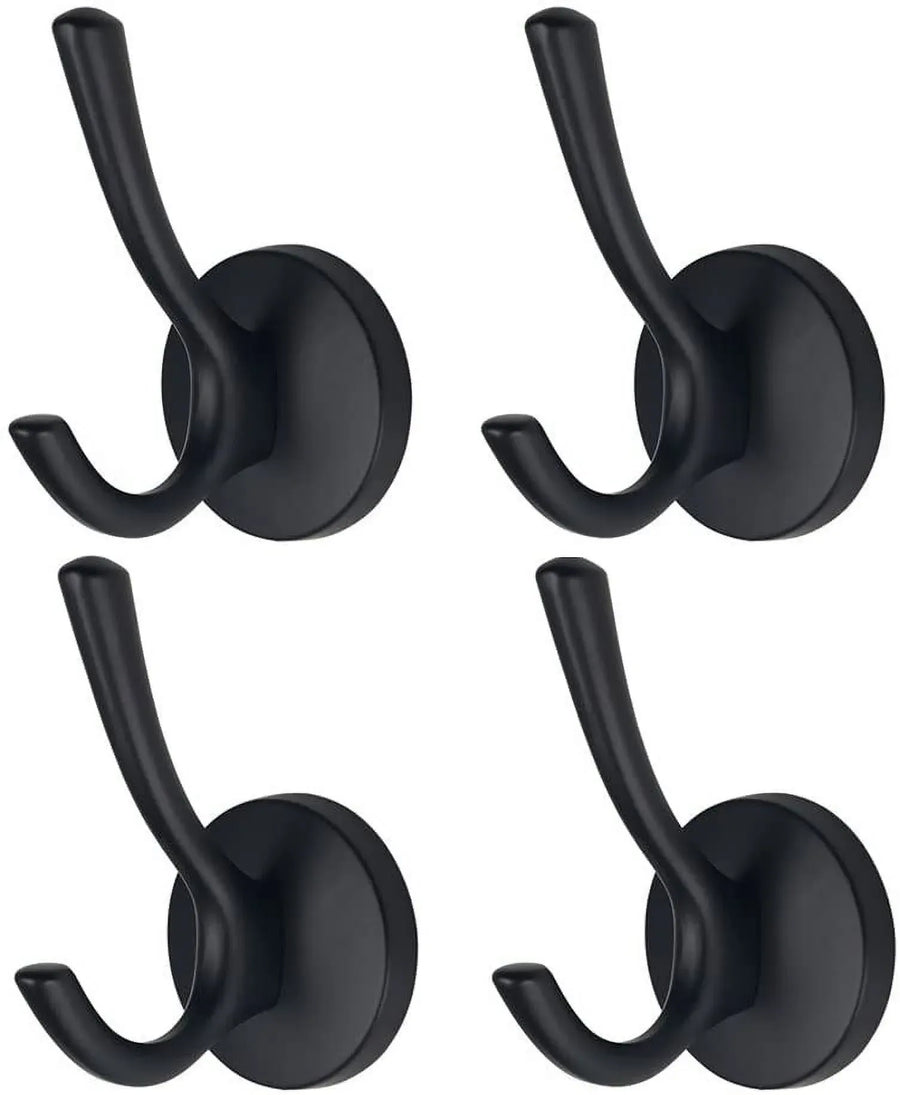 4 Pack Wall Hooks, Heavy Duty Self Adhesive Coat Towel Robe Hangers for Bathroom Kitchen, Black