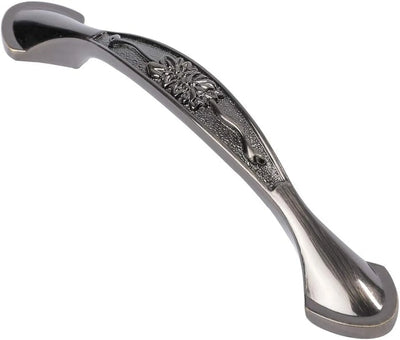 3 Pack Floral Cabinet Pull Handles, Solid Zinc Alloy Hardware, 5.04 In Hole Distance, Bronze