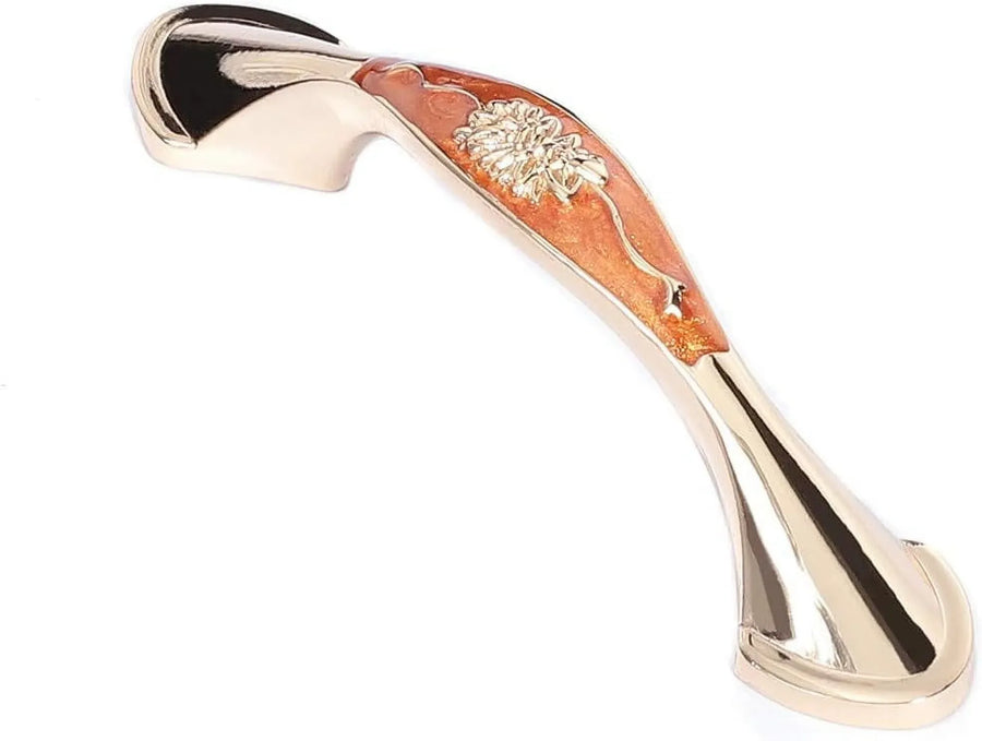 3 Pack Floral Cabinet Pull Handles, Solid Zinc Alloy Hardware, 3.8 In Hole Distance, Brown Amber