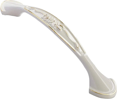 3 Pack Floral Cabinet Pull Handles, Solid Zinc Alloy Hardware, 5.04 In Hole Distance, Gold Ivory