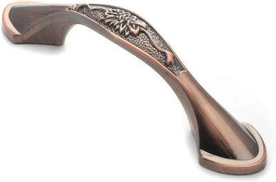 3 Pack Floral Cabinet Pull Handles, Solid Zinc Alloy Hardware, 3.8 In Hole Distance, Red Bronze