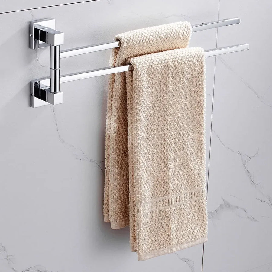 2 Tier Swivel Towel Rail, Stainless Steel Wall Mounted Rotating Bar Holder for Bathroom, Chrome
