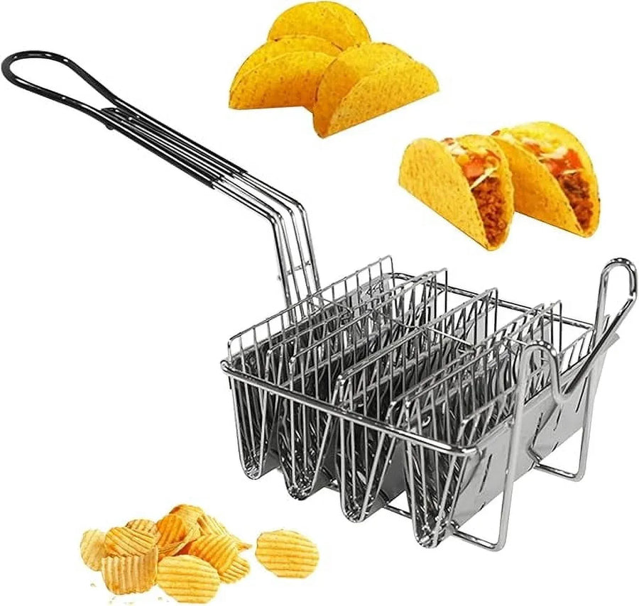 Stainless Steel Taco Shell Fryer Basket, 4 Shell Tortilla Fry Rack with Detachable Handle