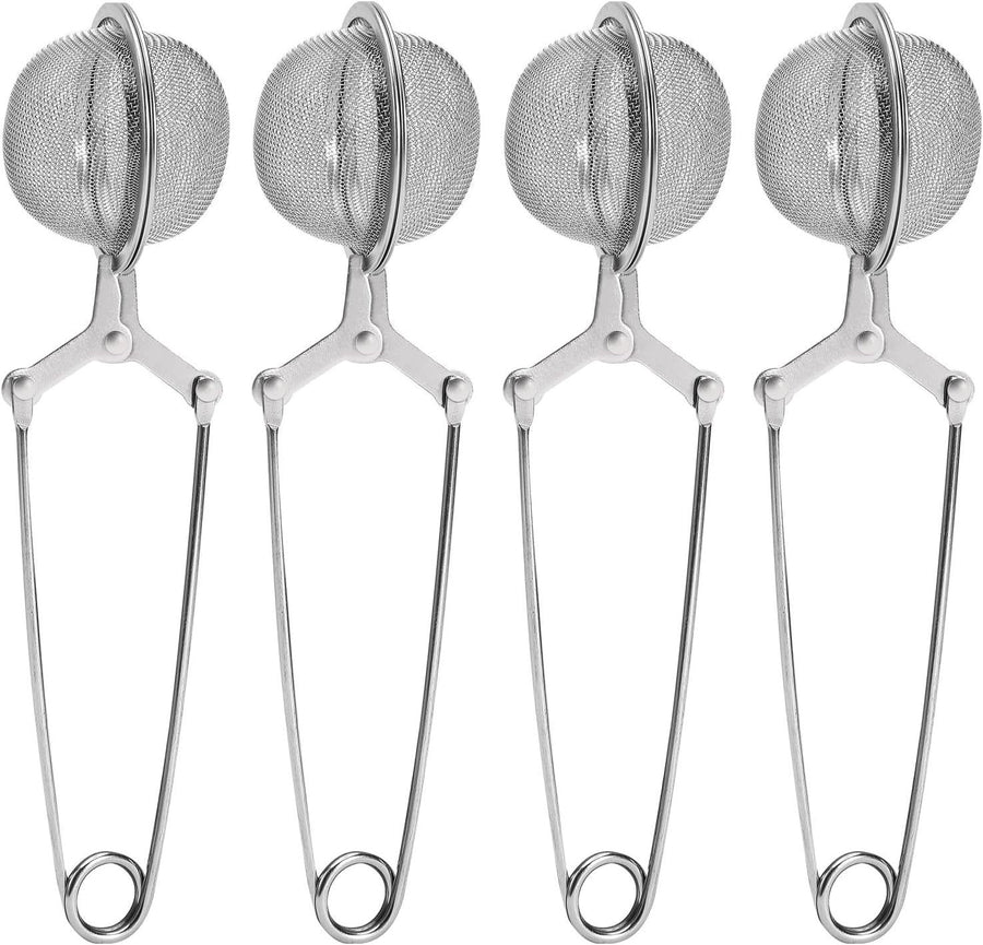 4 Pack 304 Stainless Steel Tea Strainers, Fine Mesh Ball Infusers with Squeeze Handle