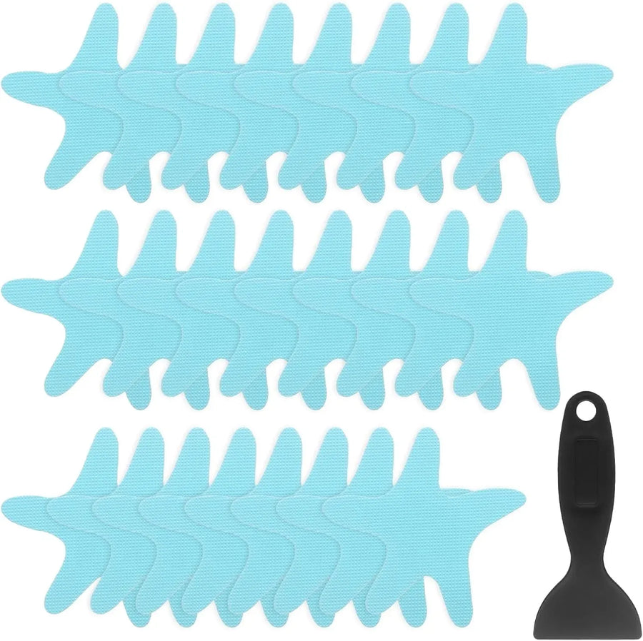 24 Pcs Bathtub Non Slip Stickers, Waterproof PEVA Shower Safety Treads with Scraper, Blue