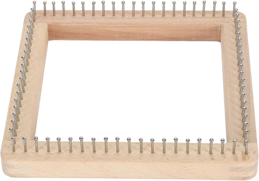 Square Wooden Knitting Loom, Beech Wood Board with Stainless Hooks for Blankets Scarves, 20 x 20cm