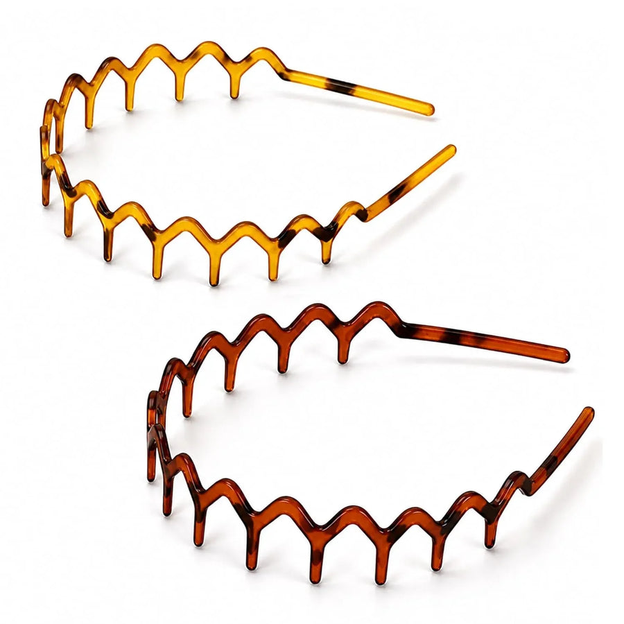 2 Pack Women's Headbands, Non Slip Wavy Comb Hairbands for Daily Styling, Matte Amber and Tortoise