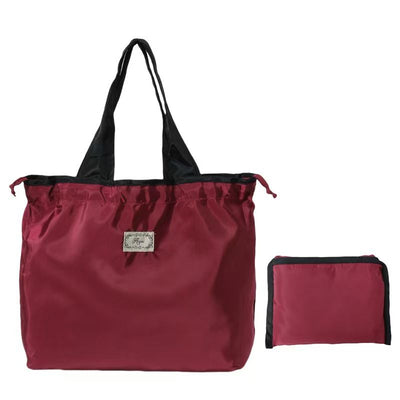 Foldable Reusable Grocery Tote Bag, Drawstring Shoulder Handbag, Lightweight Travel Storage Bag for Supermarket Shopping, Outdoor & Daily Use(Wine red)
