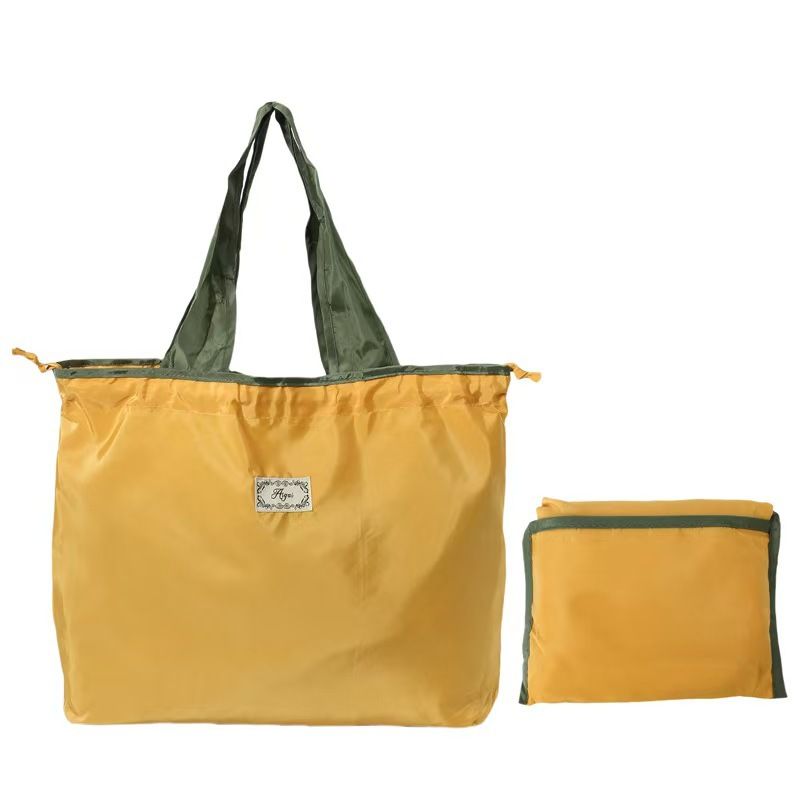 Foldable Reusable Grocery Tote Bag, Drawstring Shoulder Handbag, Lightweight Travel Storage Bag for Supermarket Shopping, Outdoor & Daily Use(Mustard yellow)