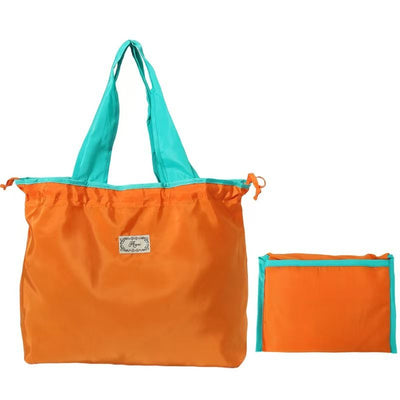 Foldable Reusable Grocery Tote Bag, Drawstring Shoulder Handbag, Lightweight Travel Storage Bag for Supermarket Shopping, Outdoor & Daily Use(Orange)
