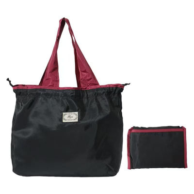 Foldable Reusable Grocery Tote Bag, Drawstring Shoulder Handbag, Lightweight Travel Storage Bag for Supermarket Shopping, Outdoor & Daily Use(Black)