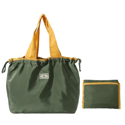 Foldable Reusable Grocery Tote Bag, Drawstring Shoulder Handbag, Lightweight Travel Storage Bag for Supermarket Shopping, Outdoor & Daily Use(Army green)