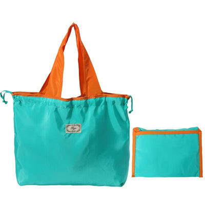 Foldable Reusable Grocery Tote Bag, Drawstring Shoulder Handbag, Lightweight Travel Storage Bag for Supermarket Shopping, Outdoor & Daily Use(Lake blue)