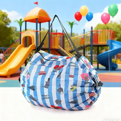 Multi-layer Accordion Foldable Shopping Tote Bag, 50*35CM Large Capacity Polyester Grocery Bag, Travel Storage Organizer Bag for Supermarket Daily Use(Blue & White Striped Cats)