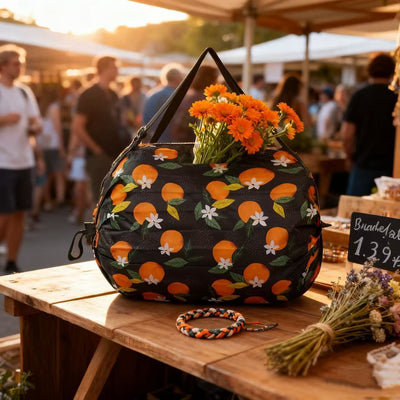 Multi-layer Accordion Foldable Shopping Tote Bag, 50*35CM Large Capacity Polyester Grocery Bag, Travel Storage Organizer Bag for Supermarket Daily Use(Yellow Apricots)