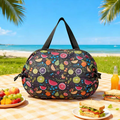 Multi-layer Accordion Foldable Shopping Tote Bag, 50*35CM Large Capacity Polyester Grocery Bag, Travel Storage Organizer Bag for Supermarket Daily Use(Colorful Fruits)