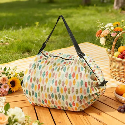 Multi-layer Accordion Foldable Shopping Tote Bag, 50*35CM Large Capacity Polyester Grocery Bag, Travel Storage Organizer Bag for Supermarket Daily Use(Colorful Leaves)