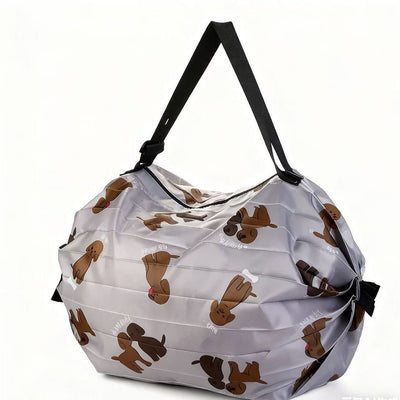 Multi-layer Accordion Foldable Shopping Tote Bag, 50*35CM Large Capacity Polyester Grocery Bag, Travel Storage Organizer Bag for Supermarket Daily Use(Brown Puppies)
