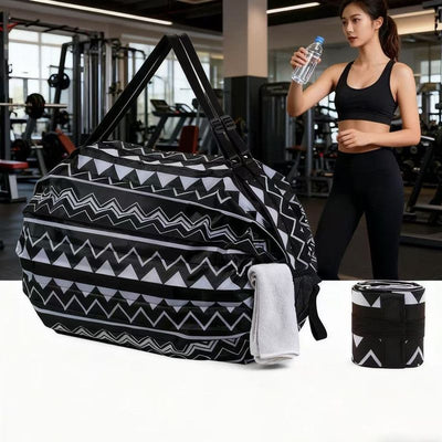 Multi-layer Accordion Foldable Shopping Tote Bag, 50*35CM Large Capacity Polyester Grocery Bag, Travel Storage Organizer Bag for Supermarket Daily Use(Triangular Curves)