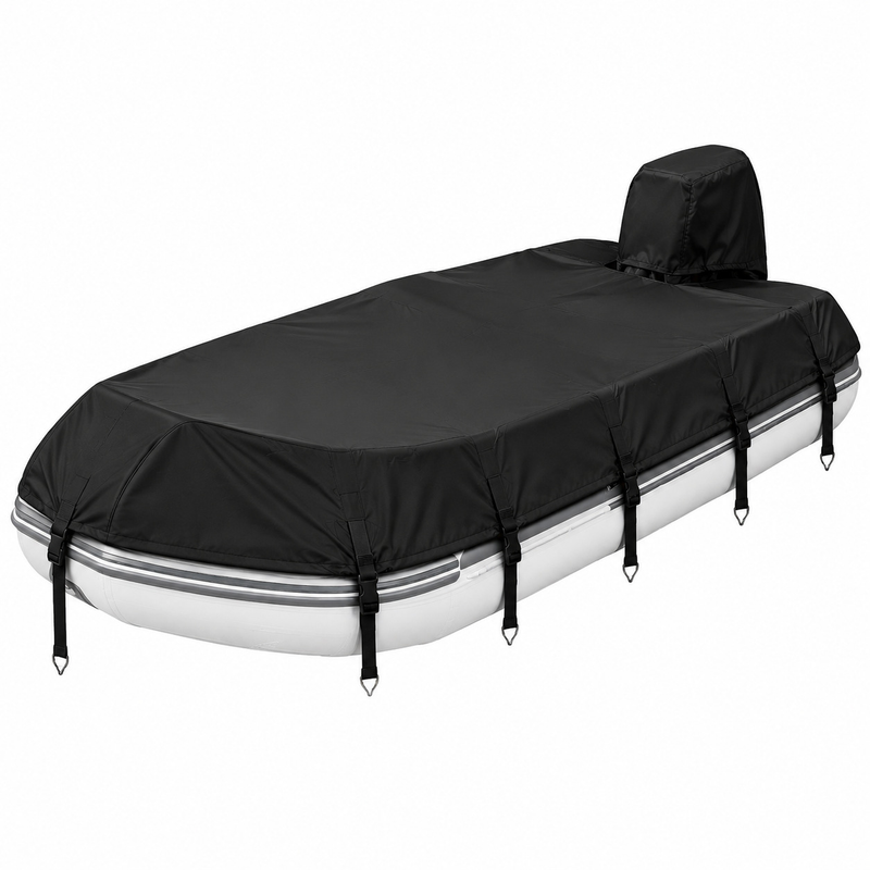 Trailerable 600D Oxford Pontoon Boat Cover, Comes with Separate Universal Outboard Motor Hood, Waterproof UV‑Resistant Boat Cover for Outdoor Storage & Mooring (19-21FT(763*450cm))
