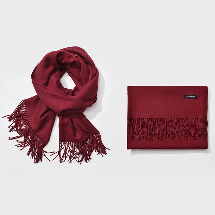 Viscose Burgundy Red Wine Shawl Scarf for Women, Oversized Soft Lightweight 70x200 cm Wrap with Tassel, Perfect Winter Claret Scarf