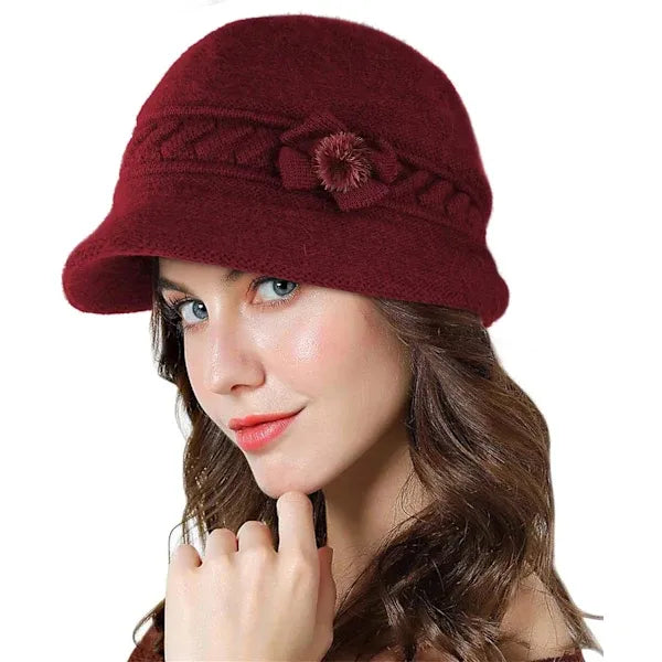 Women's Elegant Warm Knitted Cloche Hat in Hemp Color, One Size Fits Most 56-58 cm Stretchable, Multifunctional Winter Skating Snowboarding Beanie