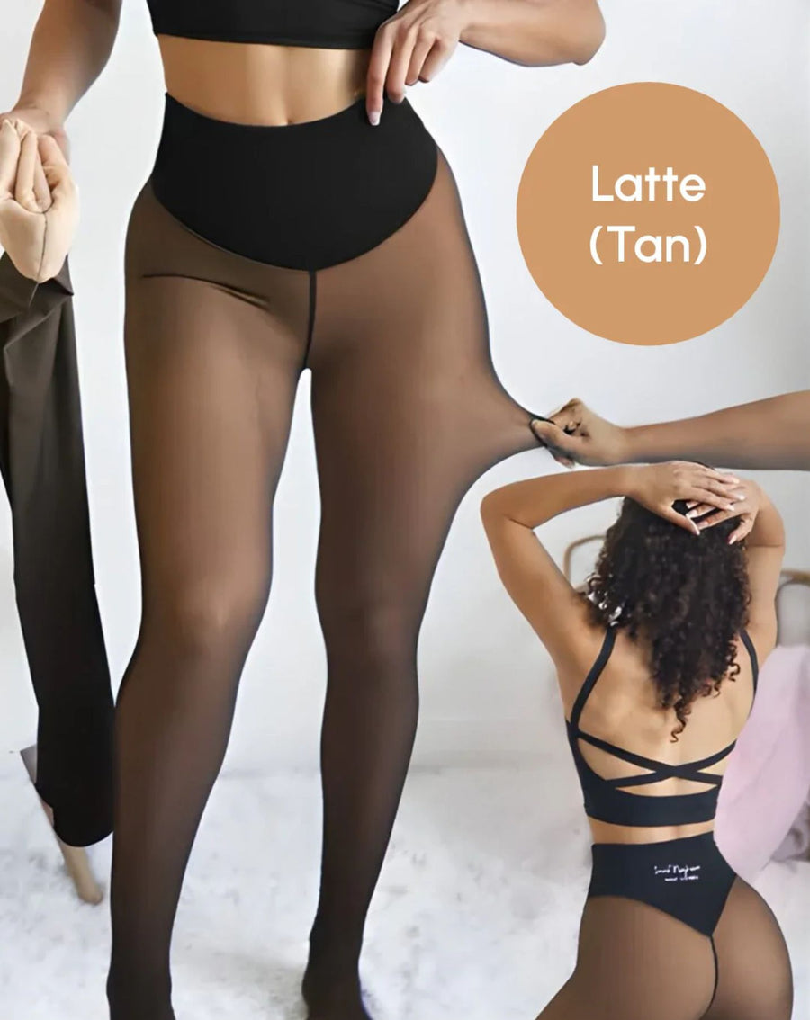 Seamless Latte Lined Warm Tights as Pants, Plus Size M/L with Warm Thermal Fleece Inner, Versatile Winter Essential for Dresses or Independent Stylish Wear