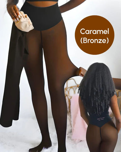 Seamless Caramel Lined Warm Tights as Pants, Plus Size M/L with Soft Lining and Flat Seams, Thermal Base Layer for Cold Weather, Dress or Casual Wear