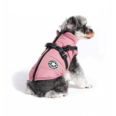 Pink Winter Waterproof Dog Jacket with Integrated Harness, Zipper Closure and Soft Coral Fleece Lining, Size XL for Large Breeds with Reflective Safety Trim