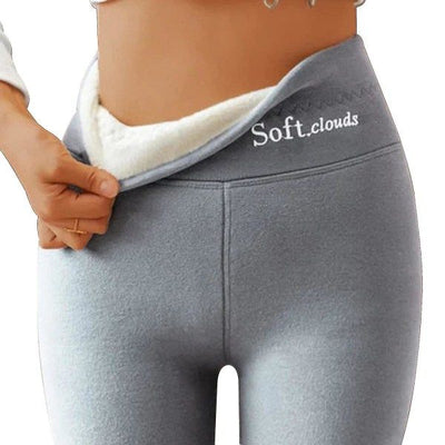 Light Gray Sherpa Fleece Lined High Waist Winter Leggings for Women, Thick Soft Thermal Pants with Stretchy Slimming Fit, Plus Size 3XL for Cold Days