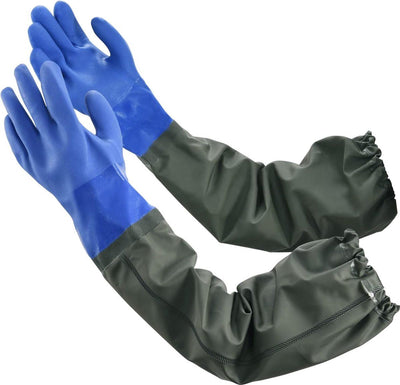 Waterproof Long Rubber Pond Gloves with 28 Inch Sleeves, Thick PVC Wear Resistant for Car Wash Fishing Digging and Chemical Handling with Seamless Cotton Liner
