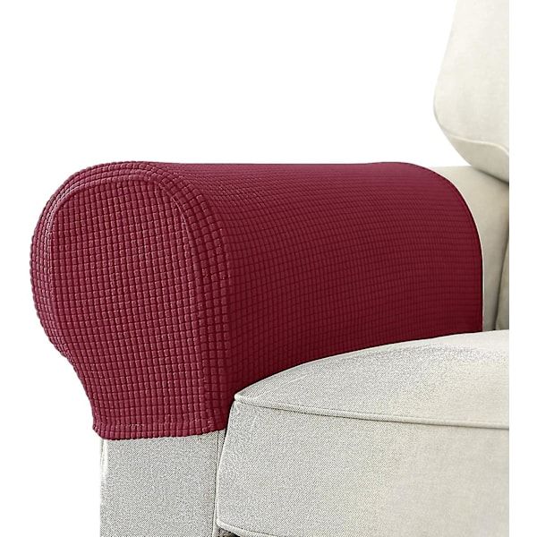 Burgundy Stretch Armchair Armrest Cover for Sofa, Waterproof Polyester Fabric with Non-Slip Machine Washable Design, 2 Pack Furniture Protector for Pets and Kids