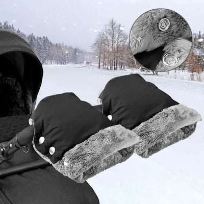 Warm Fleece Lined Stroller Gloves with Waterproof Oxford Outer, Universal Size with Snap Button Design for Easy Attachment to Stroller Handlebars for Winter Walks
