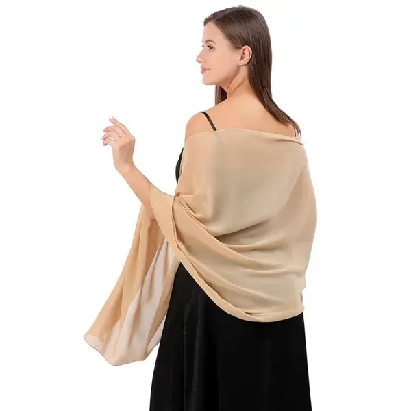 Champagne Evening Dress Lady Cape Shawl Wrap 200x70 cm, Elegant Lightweight Polyester Design for Weddings Parties and Formal Events All Seasons