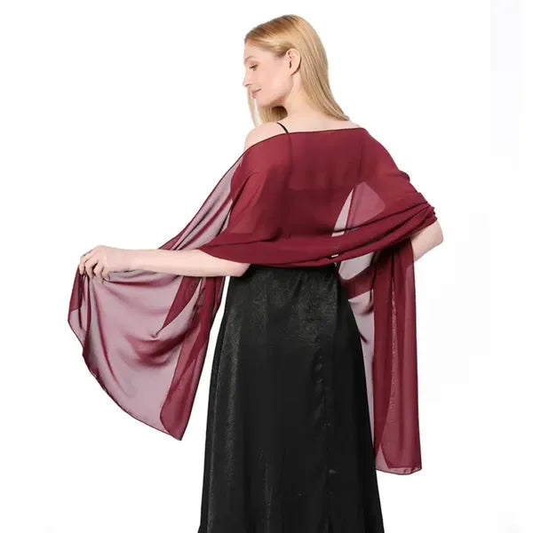 Dark Red Evening Dress Lady Cape Shawl Wrap 200x70 cm, Elegant Retro Polyester Design for Weddings, Parties, and Special Occasions All Season Wear