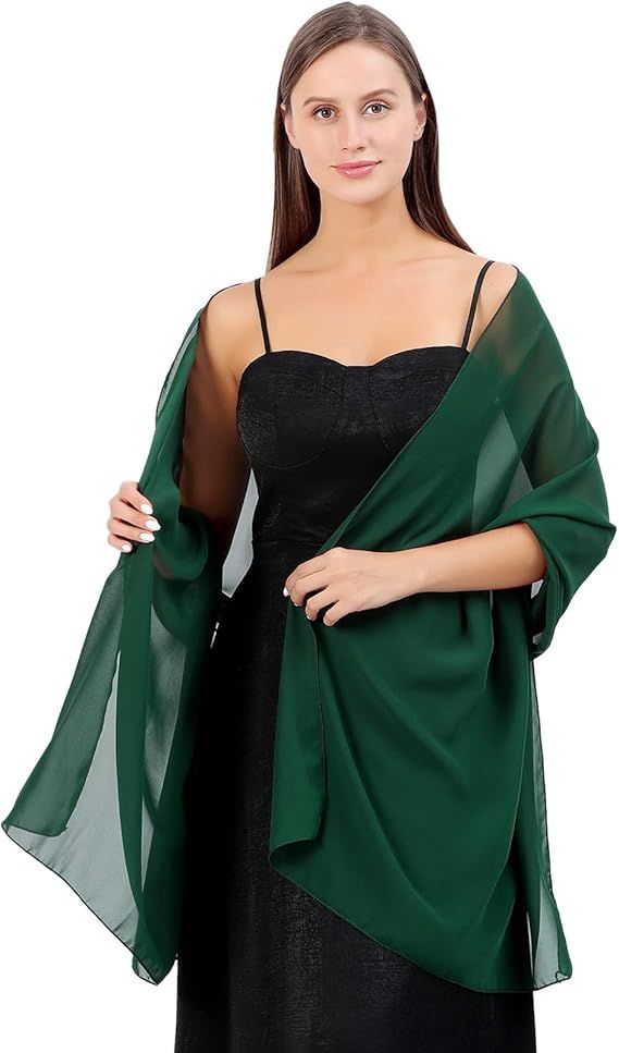 Dark Green Soft Chiffon Shawl Wrap for Women 180x70 cm, Lightweight Breathable Skin-Friendly Fabric for Wedding Evening Party and Travel, Great Gift for Ladies