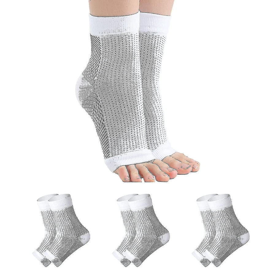 White Neuropathy Socks 3 Pairs S/M, Soothing Compression for Neuropathy Pain Tendinitis Plantar Fasciitis, Breathable Thermal Nylon with Ankle Support for Recovery