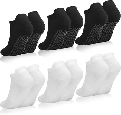 Black and White Non-Slip Yoga Pilates Socks for Women with Silicone Grips, Combed Cotton Breathable Striped Design, One Size Fits Most for Gym Barre and Dance