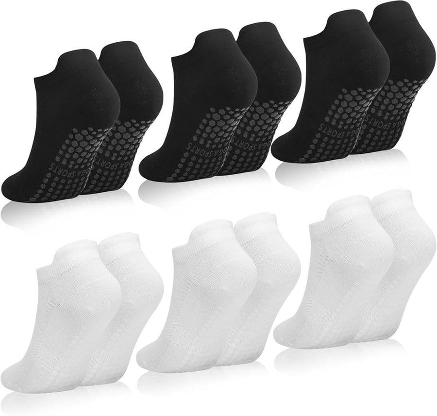 Black and White Non-Slip Yoga Pilates Socks for Women with Silicone Grips, Combed Cotton Breathable Striped Design, One Size Fits Most for Gym Barre and Dance