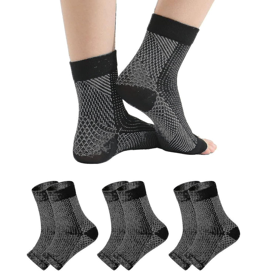 Black Neuropathy Socks 3 Pairs L/XL, Soothing Compression for Neuropathy Pain Tendinitis Plantar Fasciitis, Breathable Thermal Nylon with Ankle Support and Recovery