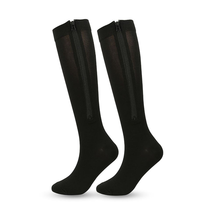 Black Zipper Compression Socks 2 Pairs for Men Women, Easy On-Off with Skin Protection Zipper, Closed Toe Medical Stocking for Varicose Veins and Edema S/M